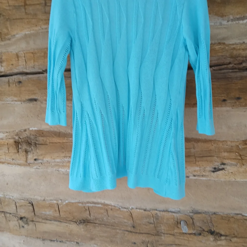 Kim Rogers Turquoise Open Front Pointelle Cardigan Medium - Picture 7 of 9